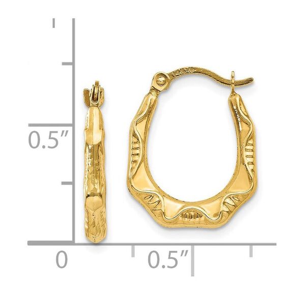 Small 14k Yellow Gold Geometric Hollow Hoop Earrings, 13 x 17mm - Picture 4 of 5